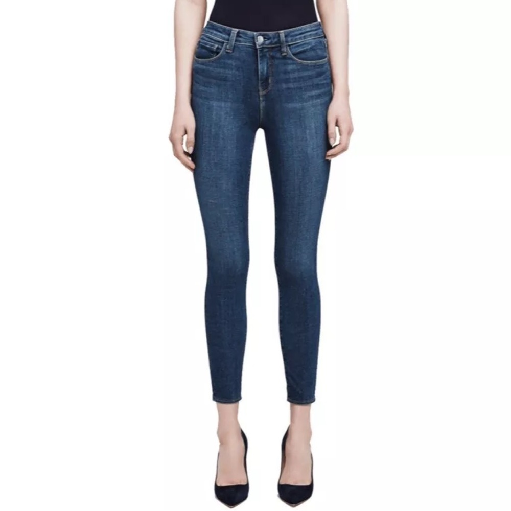 L'Agence Margot High Rise Ankle Stretch Skinny Jeans Dark Vintage Blue Size 23